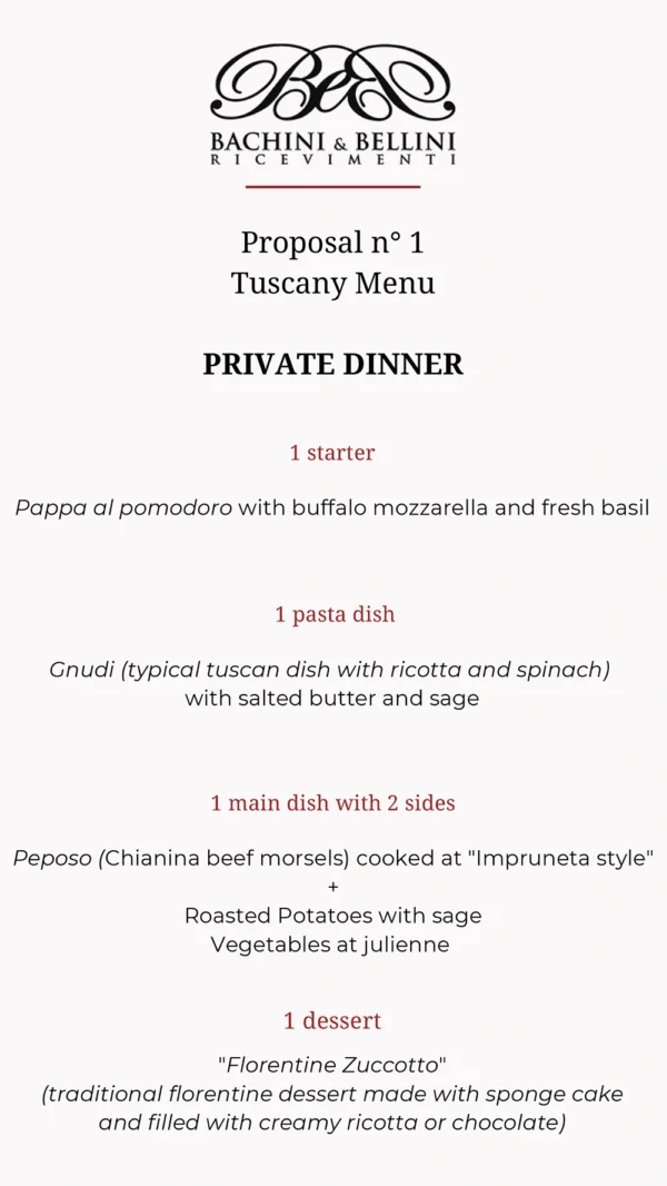 PRIVATE DINNER - Tuscany Menu florence